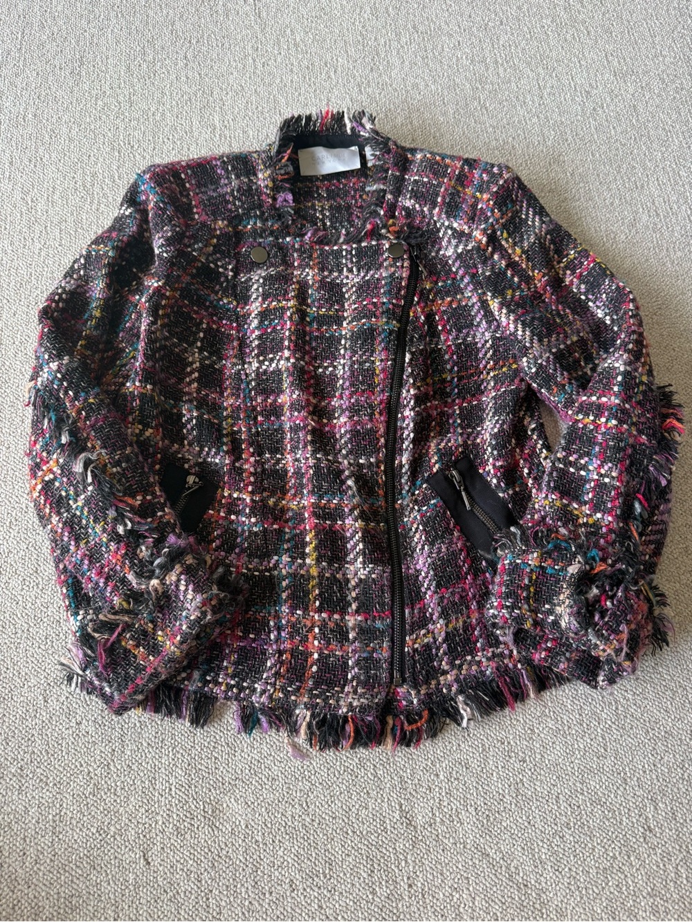 Carlisle Multicolor Tweed Frayed Moto Jacket